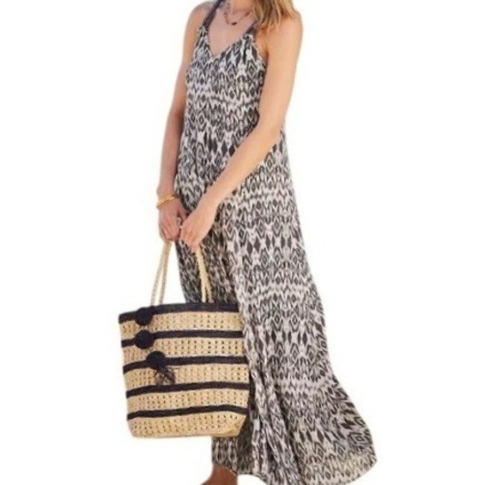 Garnet Hill Womens S Cotton Gauze Ikat Print Long Cover Up Dress